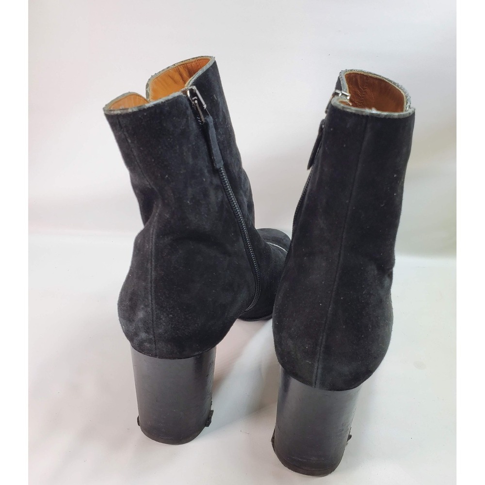 Aquatalia Black Suede Cap Toe Ankle Boots Block Heel Side Zip Women Shoes Sz 9.5 - Picture 3 of 8